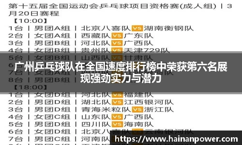 广州乒乓球队在全国速度排行榜中荣获第六名展现强劲实力与潜力